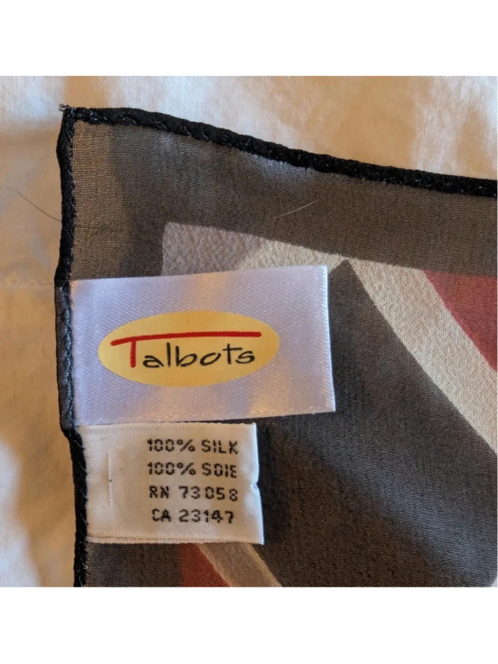 Women's Talbots Pure Silk Scarf Red Grey Cream, Black Argyle Pattern